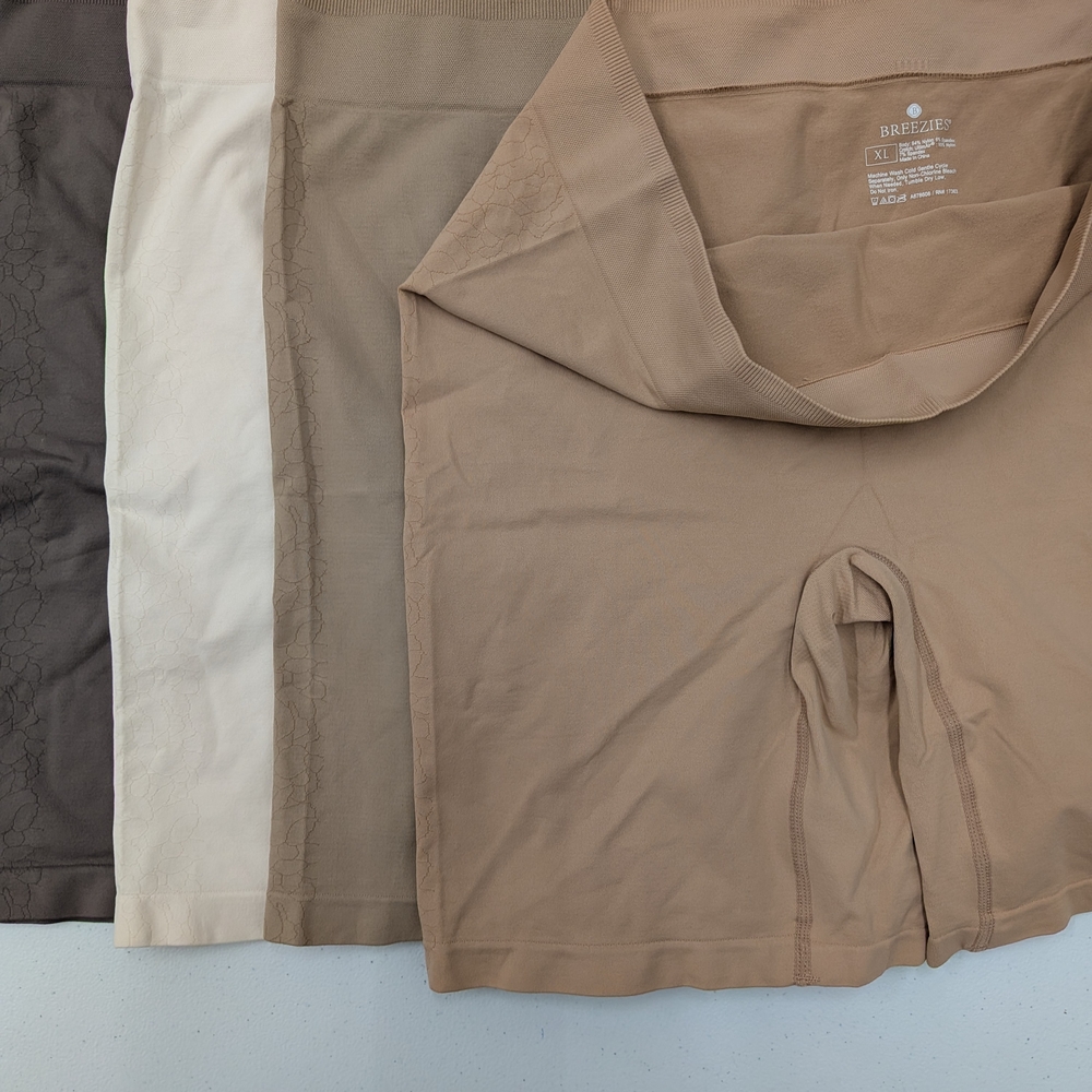 Breezies Seamless Shaping Shorts Trio in Chocolate, Cream, and Taupe